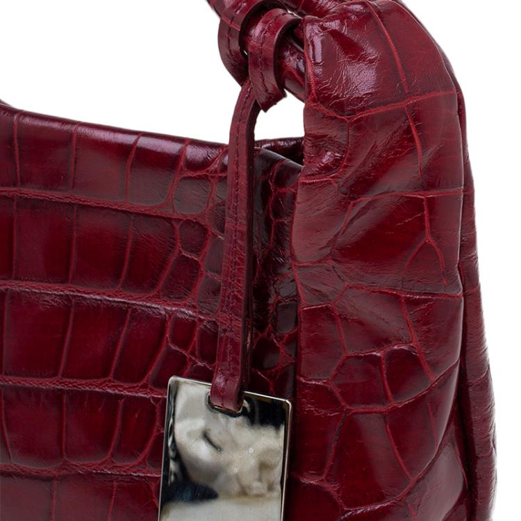 مملوكة مسبقًا Furla Red Croc Embossed Leather Zarina Hobo