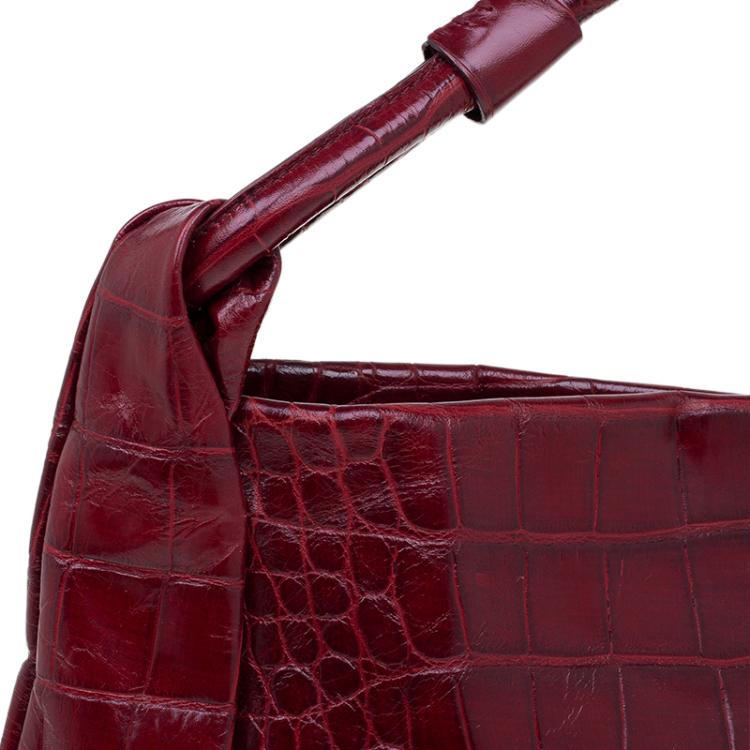مملوكة مسبقًا Furla Red Croc Embossed Leather Zarina Hobo