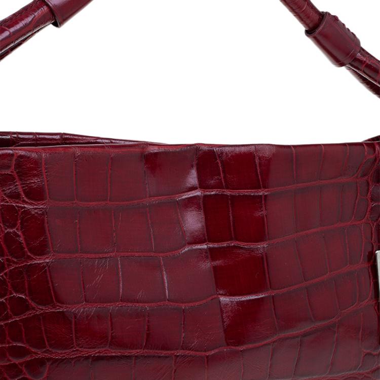 مملوكة مسبقًا Furla Red Croc Embossed Leather Zarina Hobo