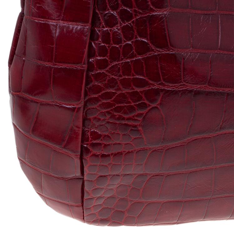 مملوكة مسبقًا Furla Red Croc Embossed Leather Zarina Hobo
