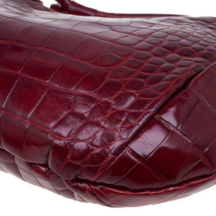 مملوكة مسبقًا Furla Red Croc Embossed Leather Zarina Hobo