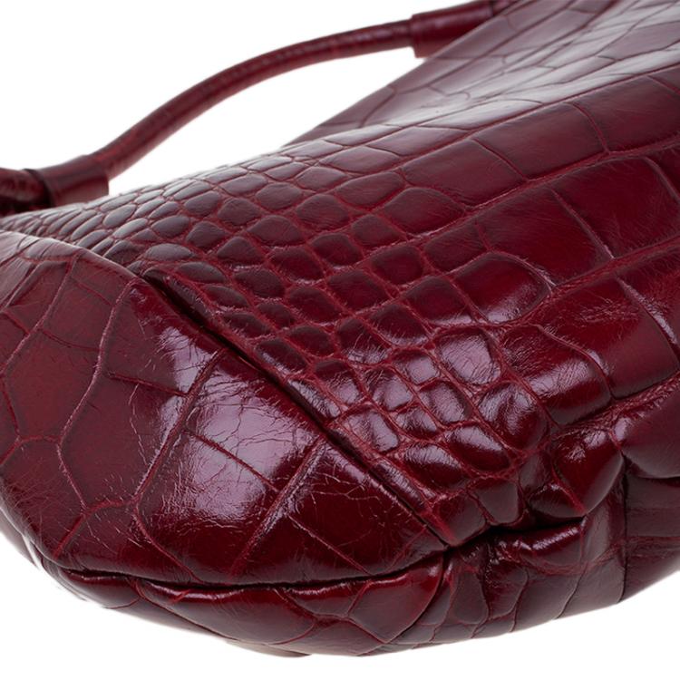 مملوكة مسبقًا Furla Red Croc Embossed Leather Zarina Hobo