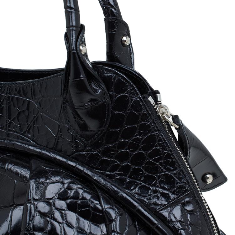 Pre Owned Furla Black Croc Embossed Leather Clara Satchel