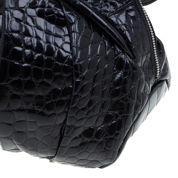 Pre Owned Furla Black Croc Embossed Leather Clara Satchel