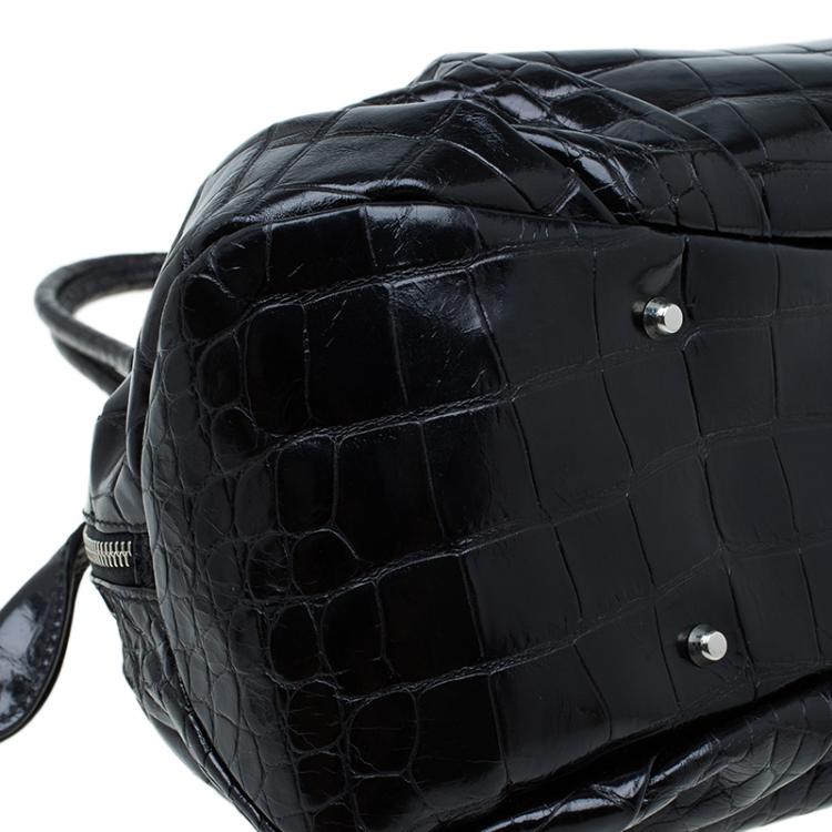 Pre Owned Furla Black Croc Embossed Leather Clara Satchel