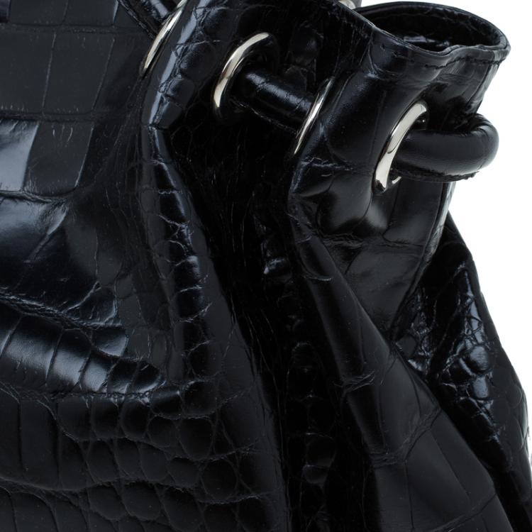 Pre Owned Furla Black Croc Embossed Leather Carmen Tote 