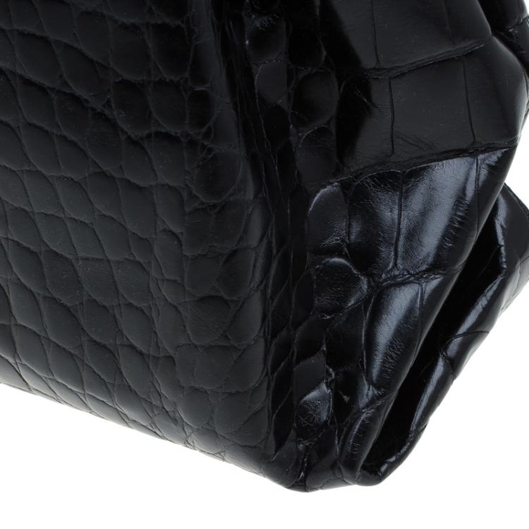 Pre Owned Furla Black Croc Embossed Leather Carmen Tote 