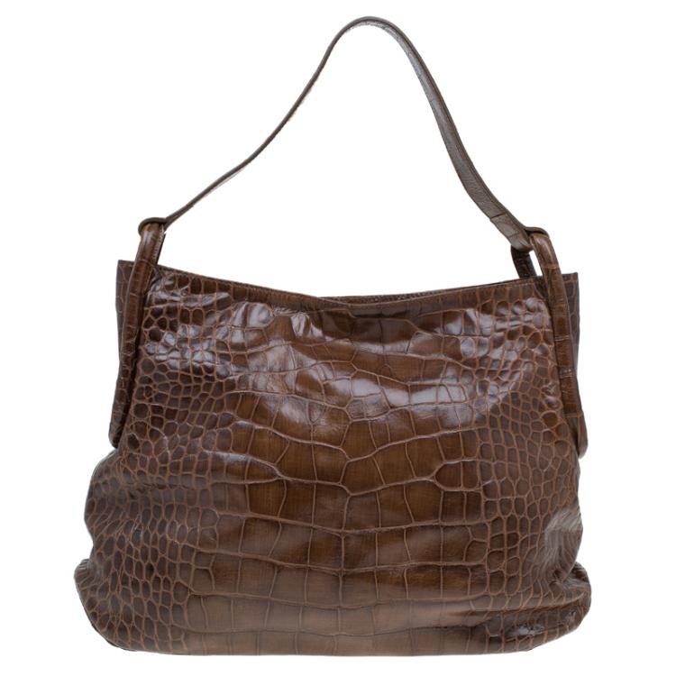 Pre Owned Furla Brown Croc Embossed Leather Zarina Hobo