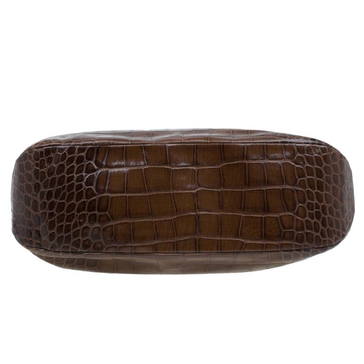 Pre Owned Furla Brown Croc Embossed Leather Zarina Hobo