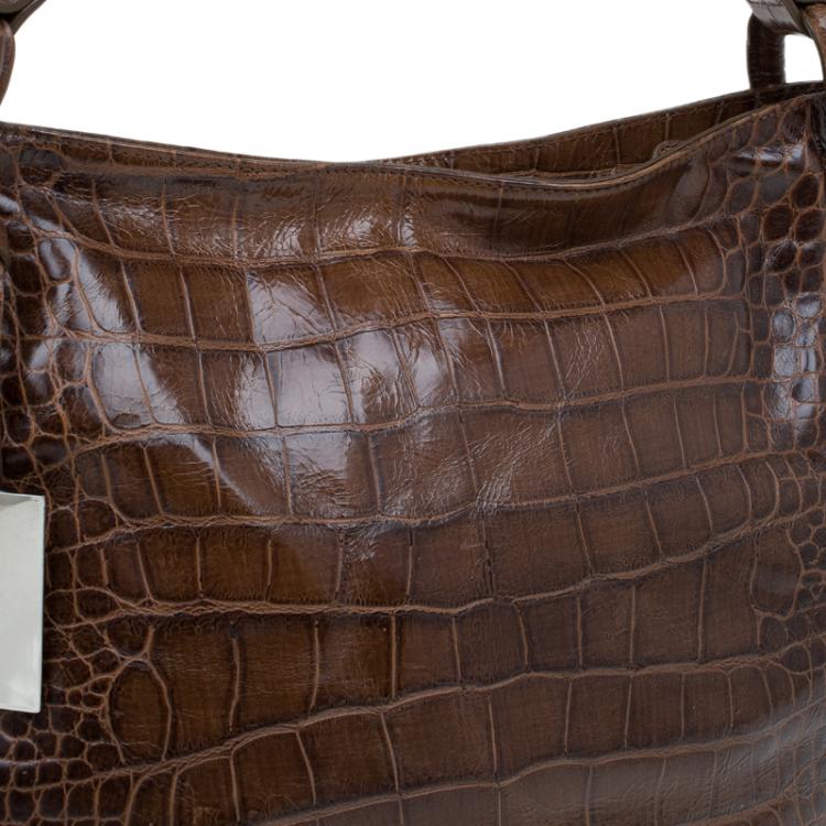 Pre Owned Furla Brown Croc Embossed Leather Zarina Hobo