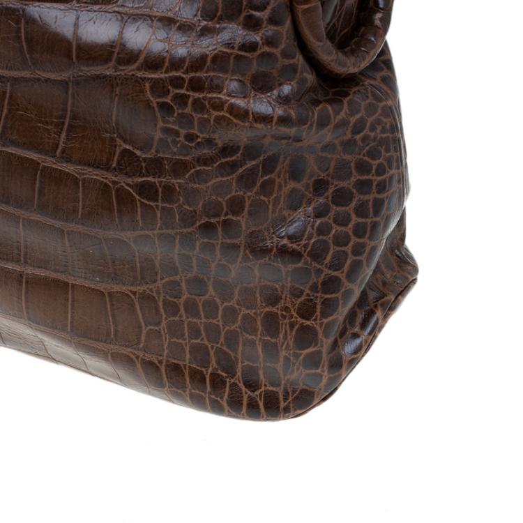 Pre Owned Furla Brown Croc Embossed Leather Zarina Hobo