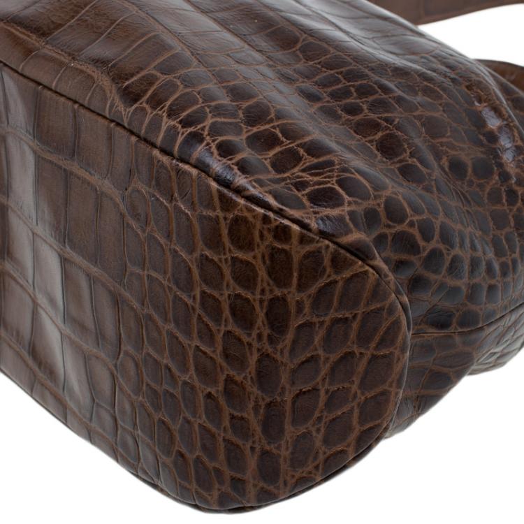 Pre Owned Furla Brown Croc Embossed Leather Zarina Hobo