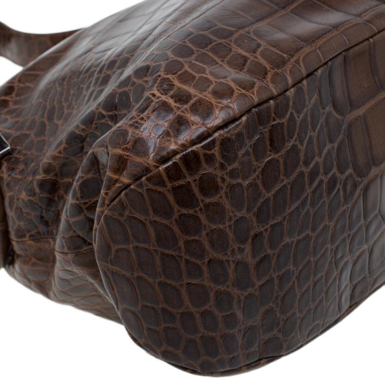 Pre Owned Furla Brown Croc Embossed Leather Zarina Hobo
