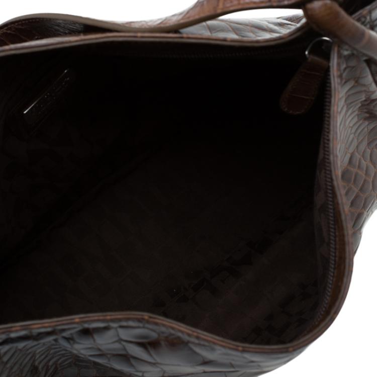Pre Owned Furla Brown Croc Embossed Leather Zarina Hobo