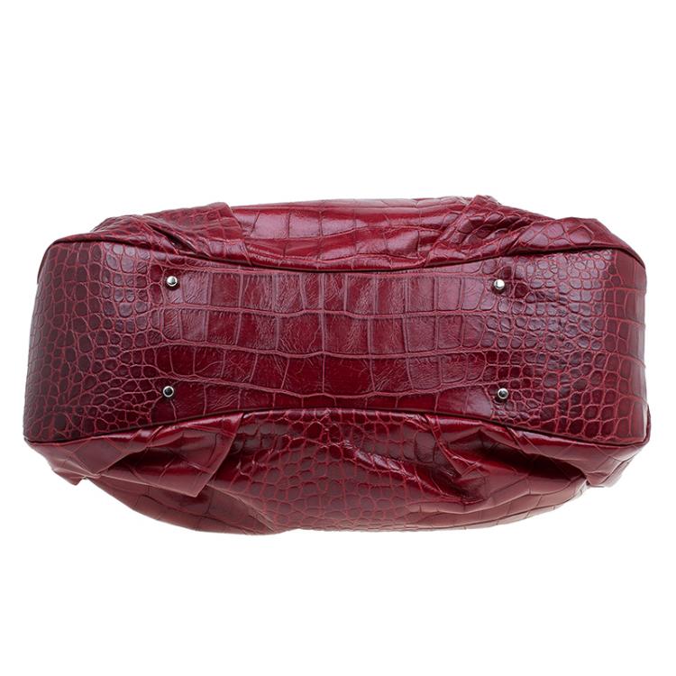 Pre Owned Furla Red Croc Embossed Leather Clara Satchel