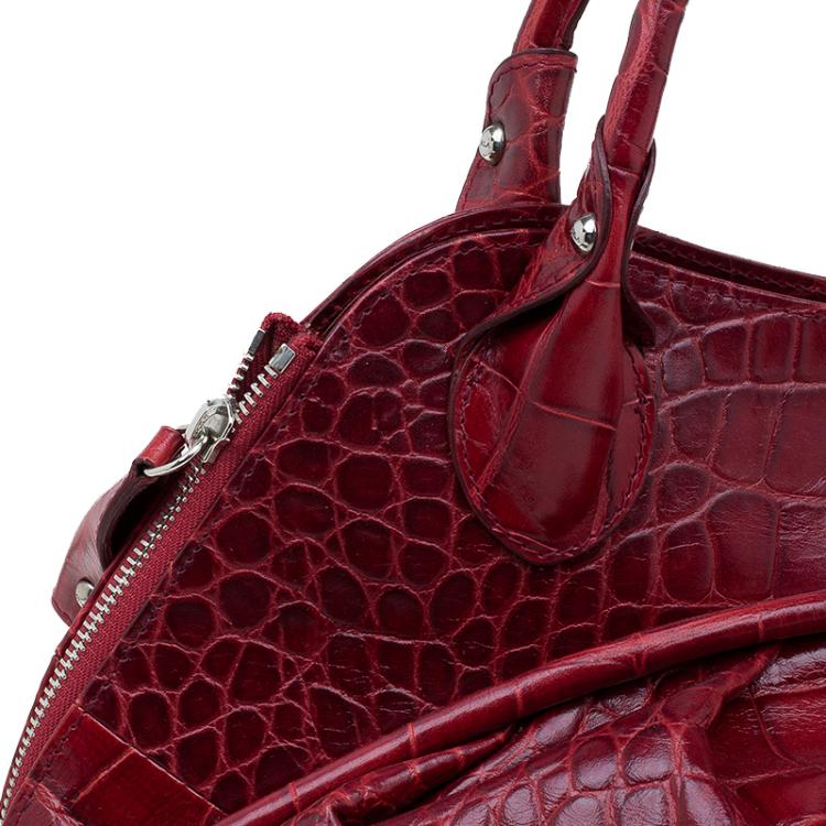 Pre Owned Furla Red Croc Embossed Leather Clara Satchel