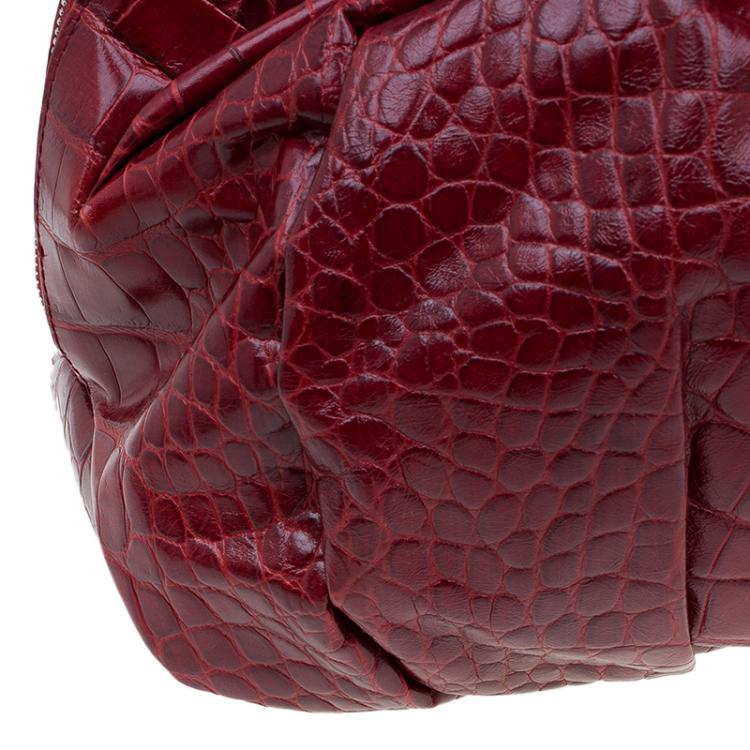Pre Owned Furla Red Croc Embossed Leather Clara Satchel