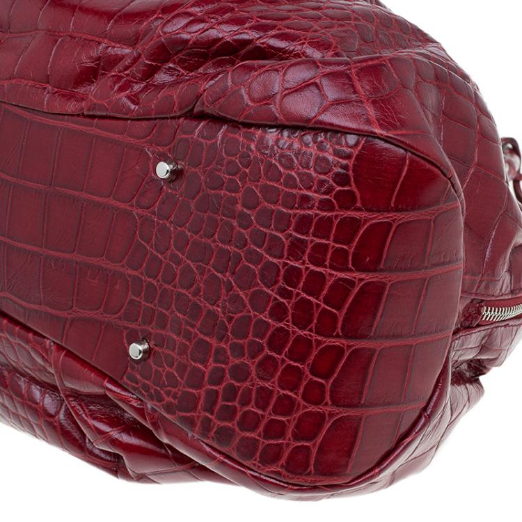 Pre Owned Furla Red Croc Embossed Leather Clara Satchel