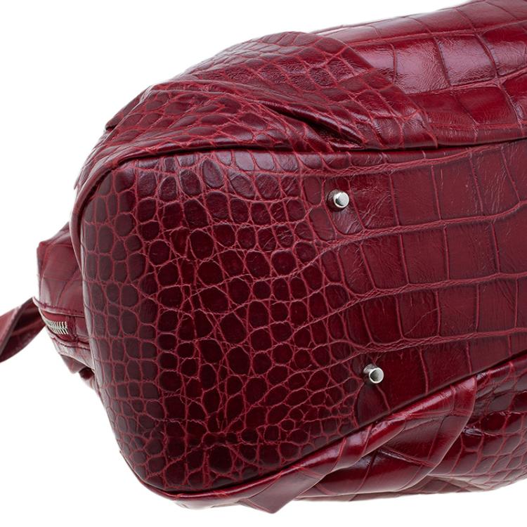 Pre Owned Furla Red Croc Embossed Leather Clara Satchel