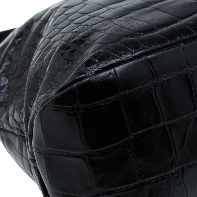Pre Owned Furla Black Croc Embossed Leather Zarina Hobo