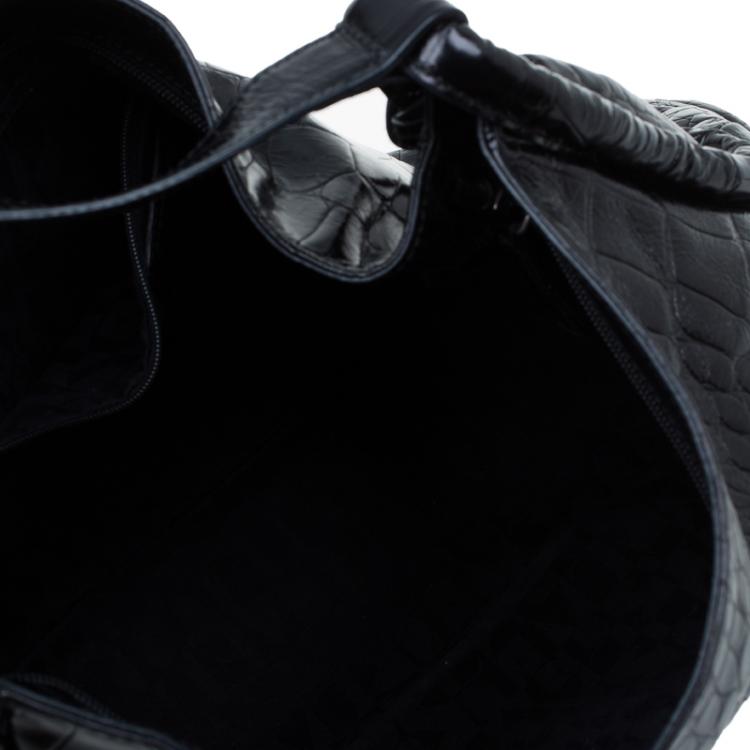 Pre Owned Furla Black Croc Embossed Leather Zarina Hobo