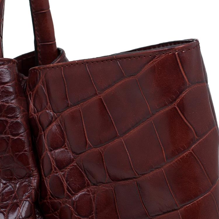 Pre Owned Furla Brown Croc Embossed Leather Pompidou Tote