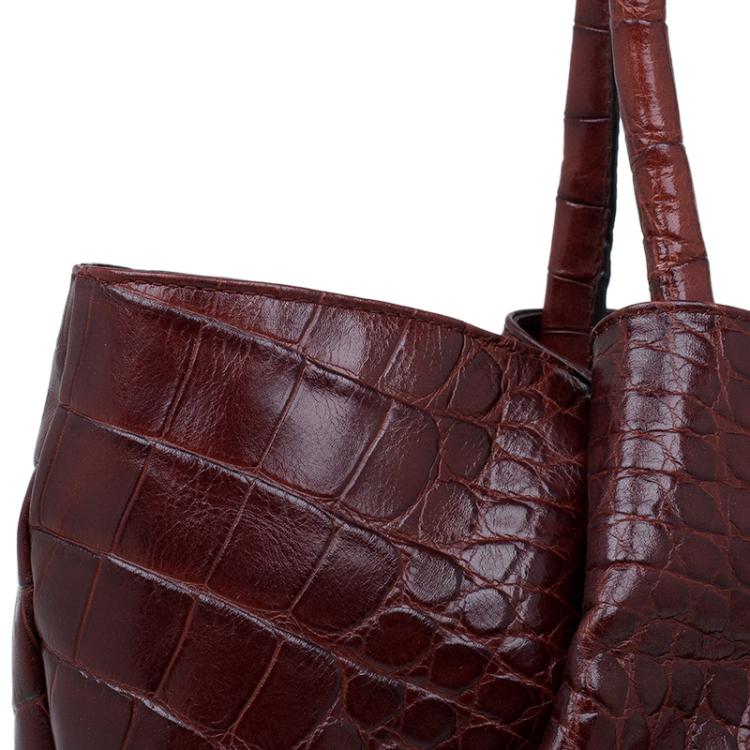 Pre Owned Furla Brown Croc Embossed Leather Pompidou Tote