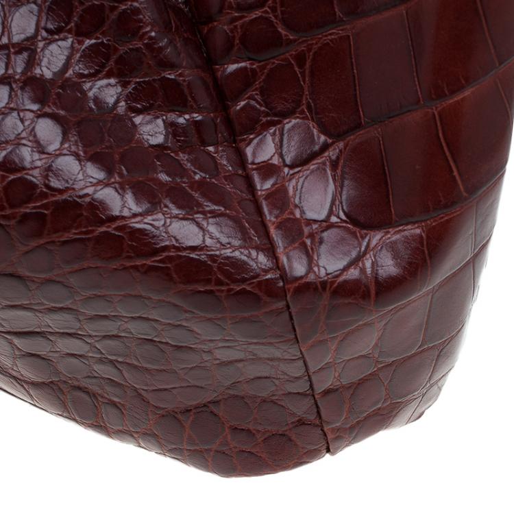 Pre Owned Furla Brown Croc Embossed Leather Pompidou Tote