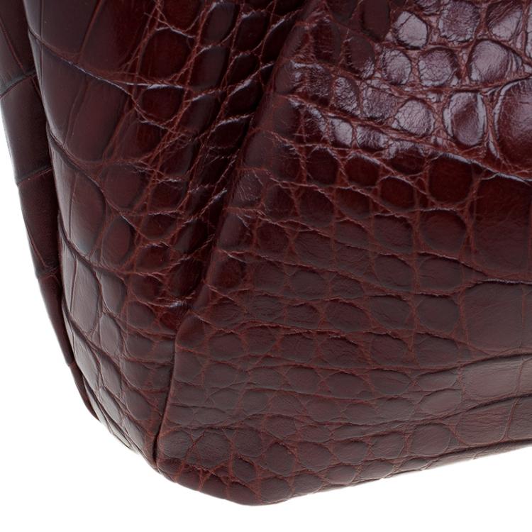 Pre Owned Furla Brown Croc Embossed Leather Pompidou Tote
