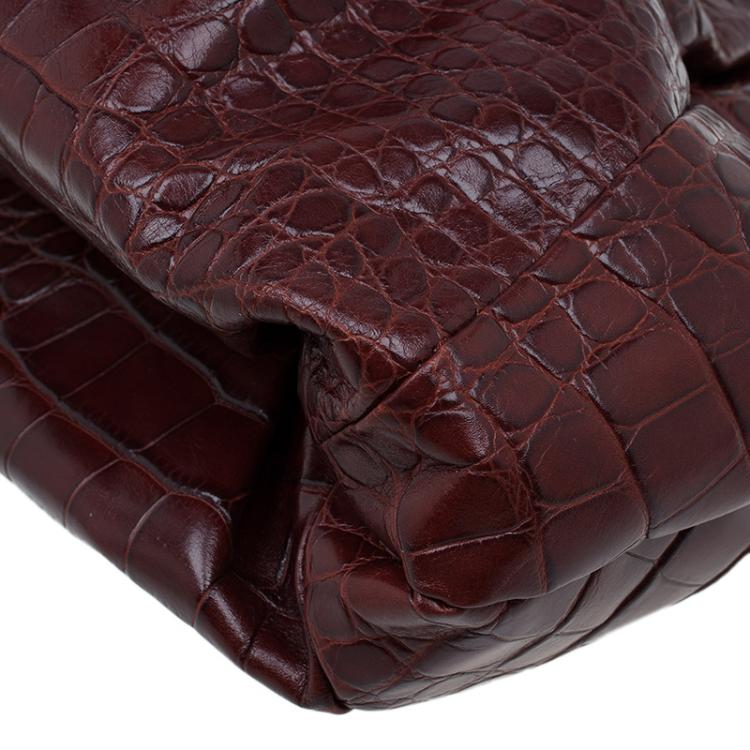 Pre Owned Furla Brown Croc Embossed Leather Pompidou Tote