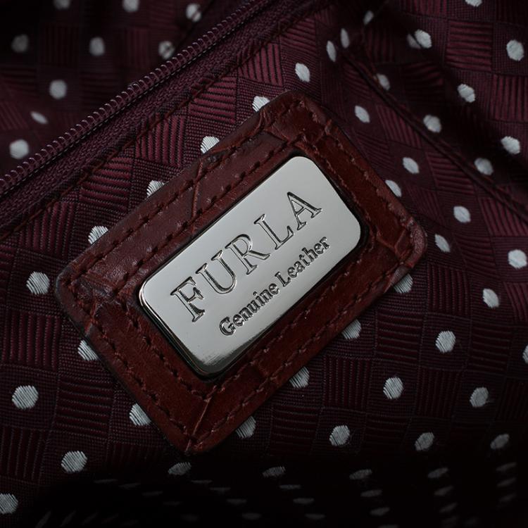 Pre Owned Furla Brown Croc Embossed Leather Pompidou Tote