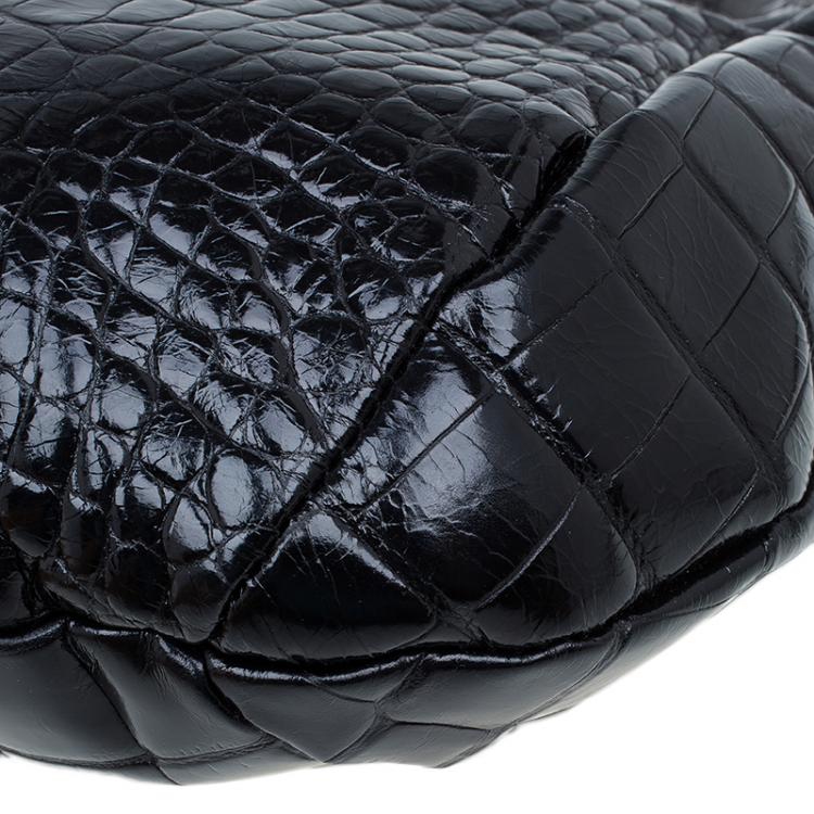 Pre Owned Furla Black Croc Embossed Leather Zarina Hobo