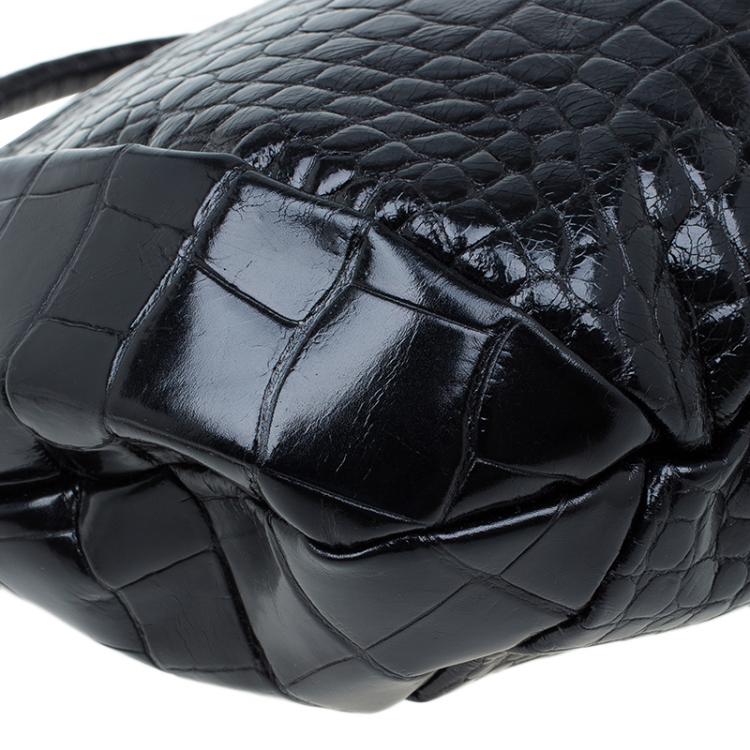 Pre Owned Furla Black Croc Embossed Leather Zarina Hobo
