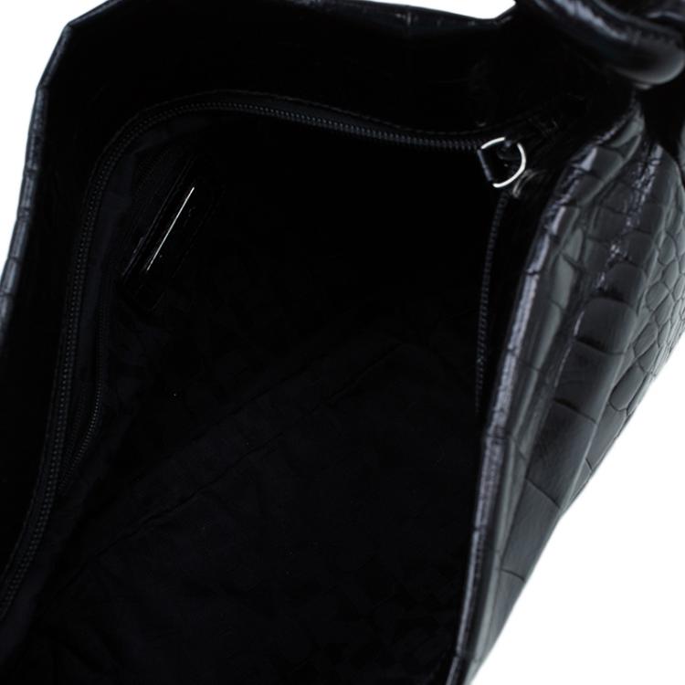 Pre Owned Furla Black Croc Embossed Leather Zarina Hobo