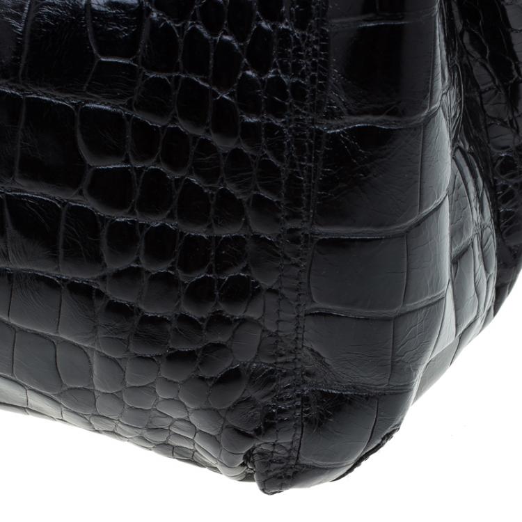 Pre Owned Furla Black Croc Embossed Leather Hobo