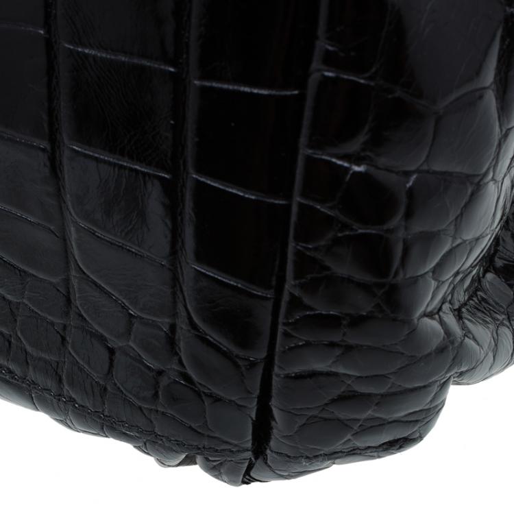 Pre Owned Furla Black Croc Embossed Leather Hobo