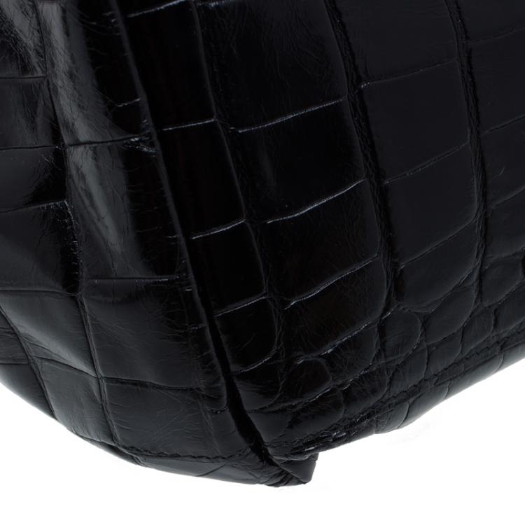 Pre Owned Furla Black Croc Embossed Leather Hobo