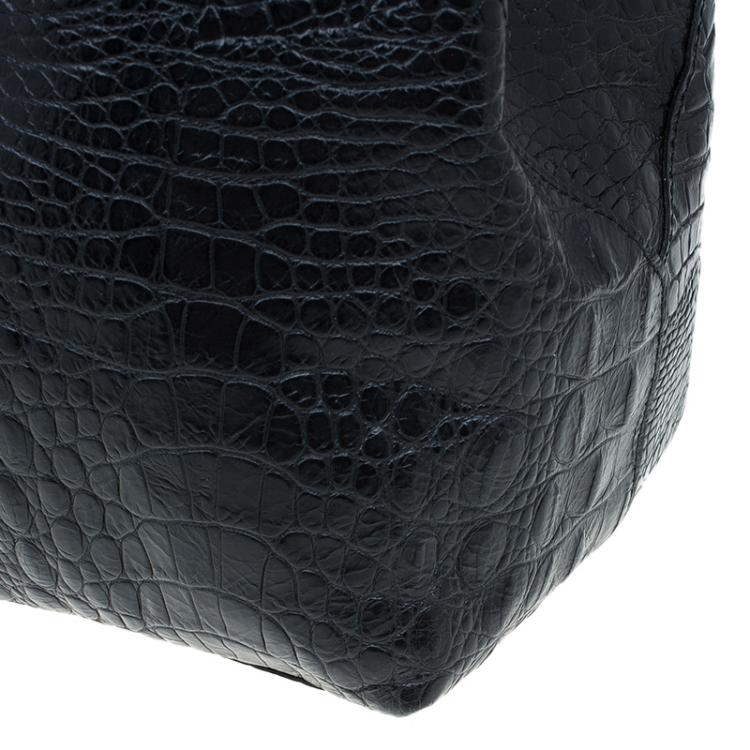 Pre Owned Furla Black Croc Embossed Leather Onyx Tote