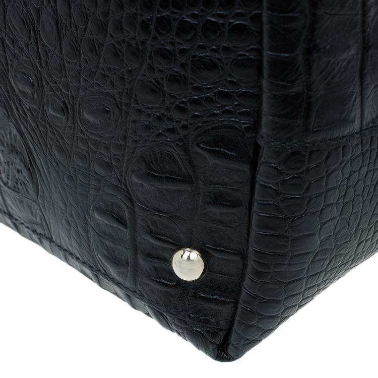 Pre Owned Furla Black Croc Embossed Leather Onyx Tote