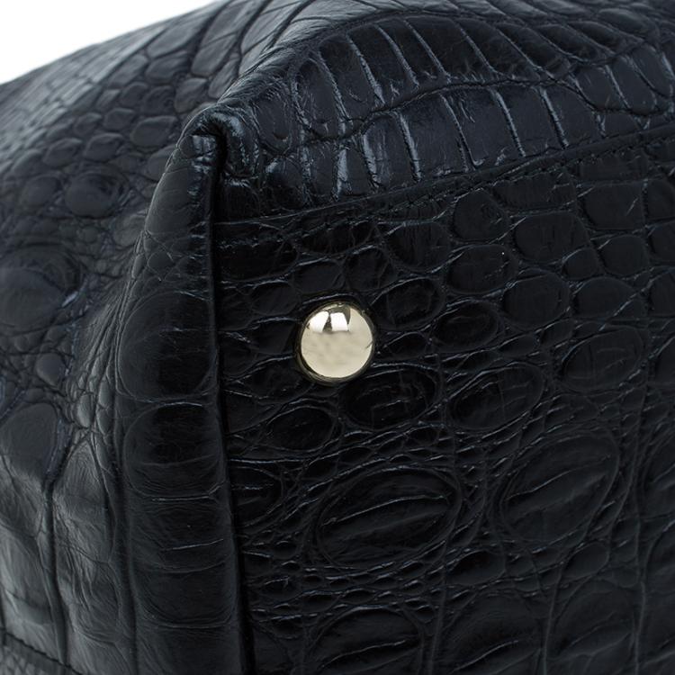 Pre Owned Furla Black Croc Embossed Leather Onyx Tote
