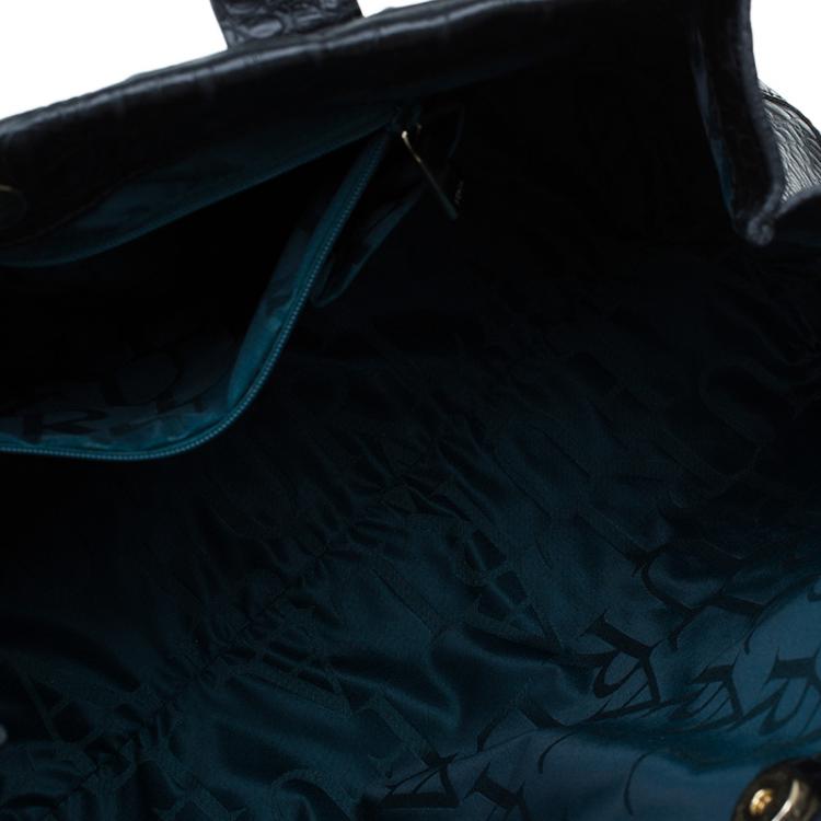 Pre Owned Furla Black Croc Embossed Leather Onyx Tote