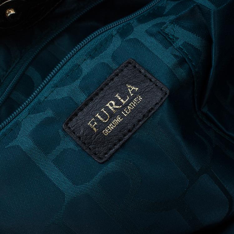 Pre Owned Furla Black Croc Embossed Leather Onyx Tote