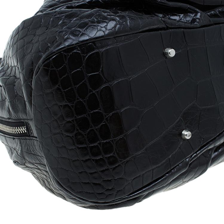 Pre Owned Furla Black Croc Embossed Leather Clara Satchel