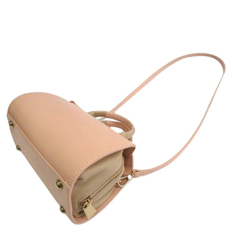 Pre Owned Furla Light Pink/Beige Coated Textured Leather Venus Satchel