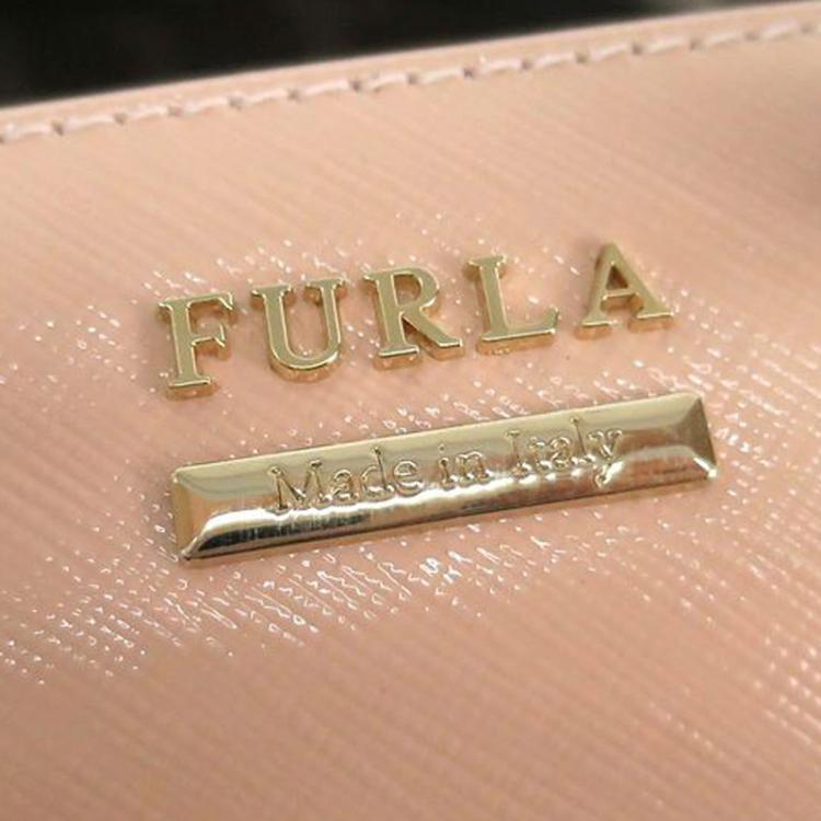 Pre Owned Furla Light Pink/Beige Coated Textured Leather Venus Satchel