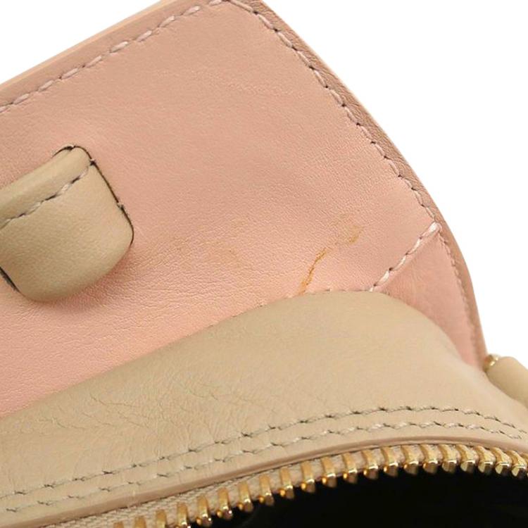 Pre Owned Furla Light Pink/Beige Coated Textured Leather Venus Satchel