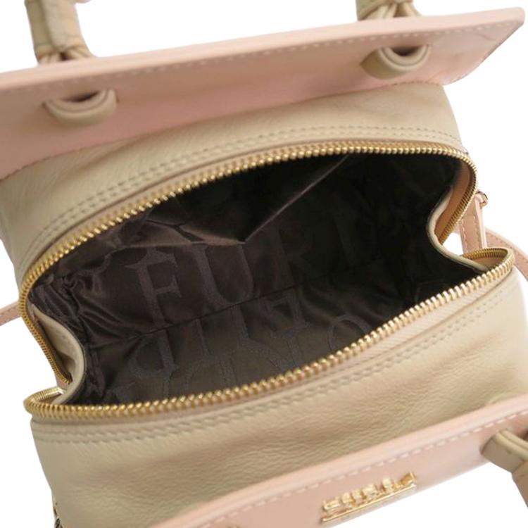 Pre Owned Furla Light Pink/Beige Coated Textured Leather Venus Satchel