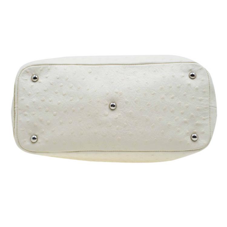 Pre Owned Furla Cream Ostrich Embossed Leather Laila Snap Hobo