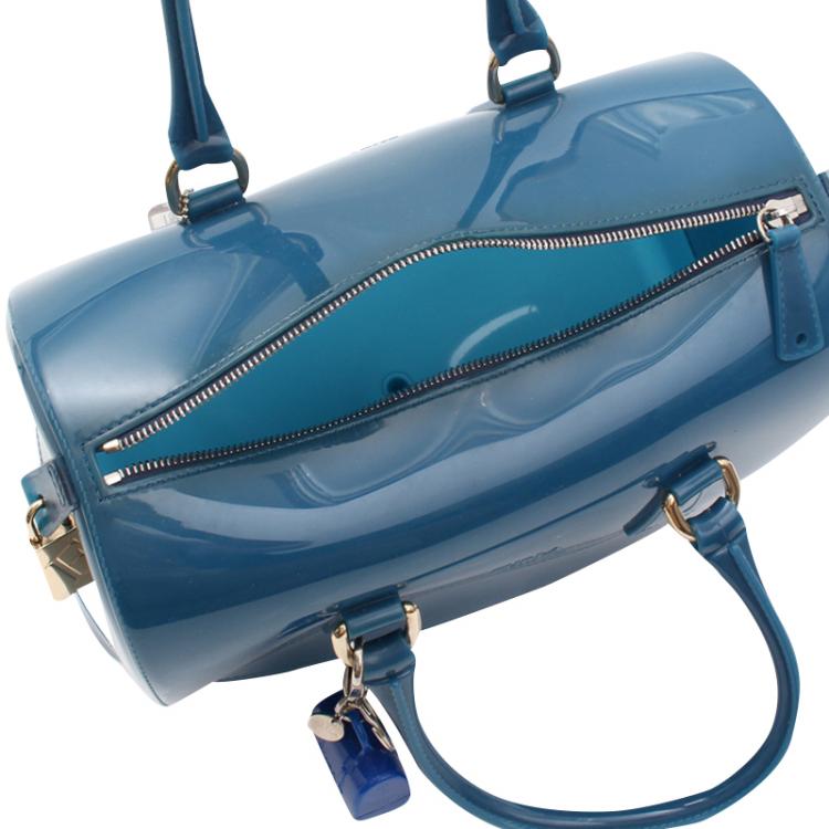 Pre Owned Furla Blue Glossy Rubber Candy Satchel Bag
