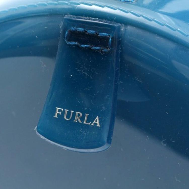 Pre Owned Furla Blue Glossy Rubber Candy Satchel Bag